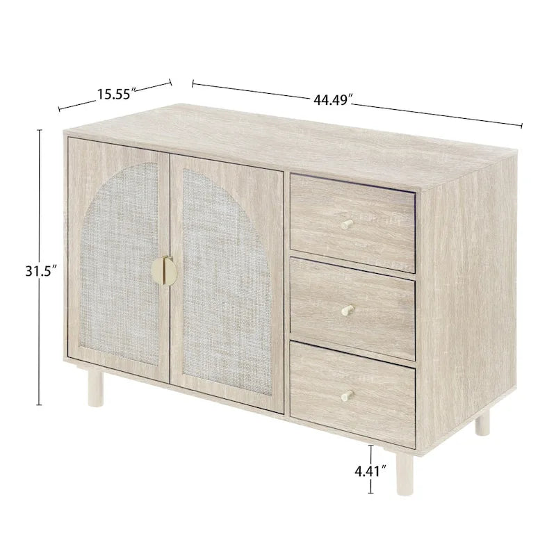 Wood Storage Cabinet with 2 Doors and 3 Drawers