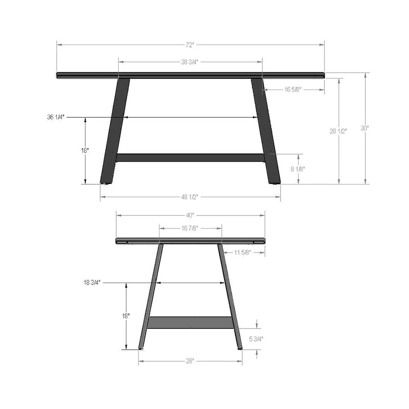 Solid Wood Dining Table with Metal Trestle Base
