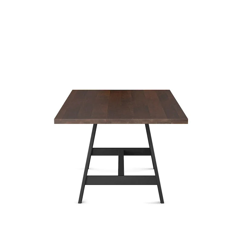 Solid Wood Dining Table with Metal Trestle Base