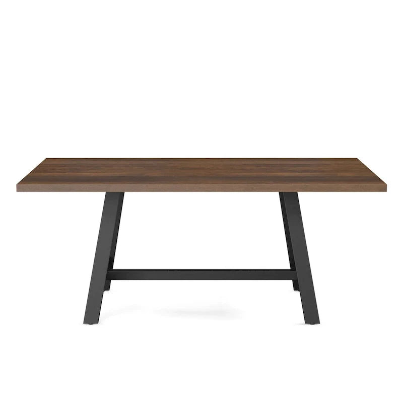 Solid Wood Dining Table with Metal Trestle Base