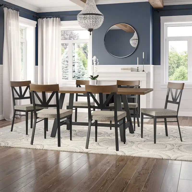 Solid Wood Dining Table with Metal Trestle Base