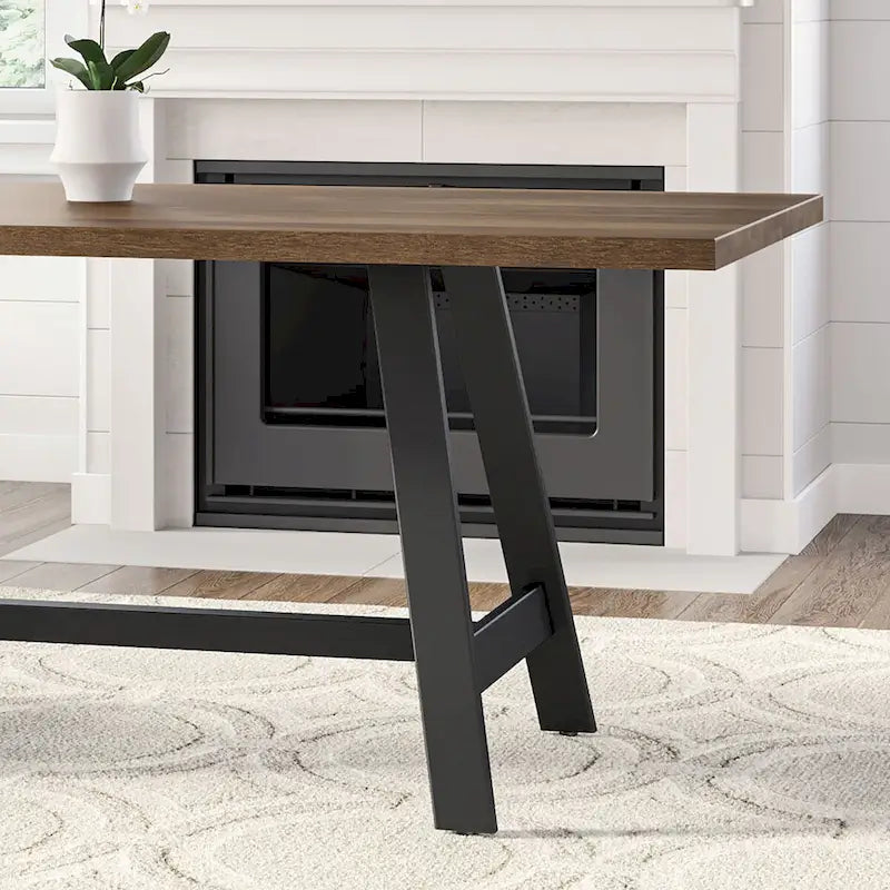Solid Wood Dining Table with Metal Trestle Base