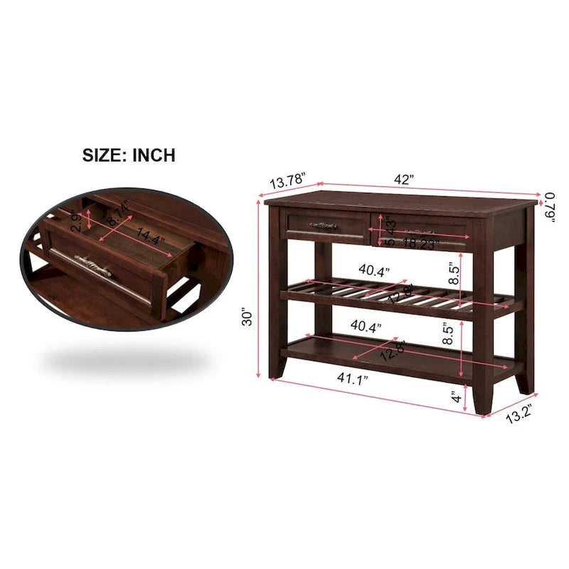 Console Table with 2 Drawers and 2 Shelves