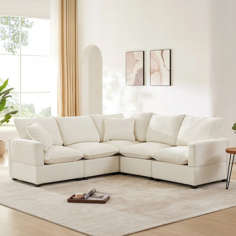 5-Seat L-Shaped Modular Sofa with Chenille Upholstery