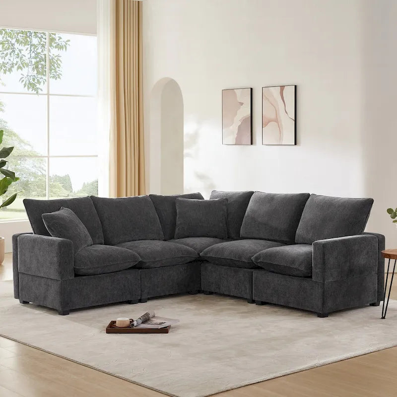 5-Seat L-Shaped Modular Sofa with Chenille Upholstery