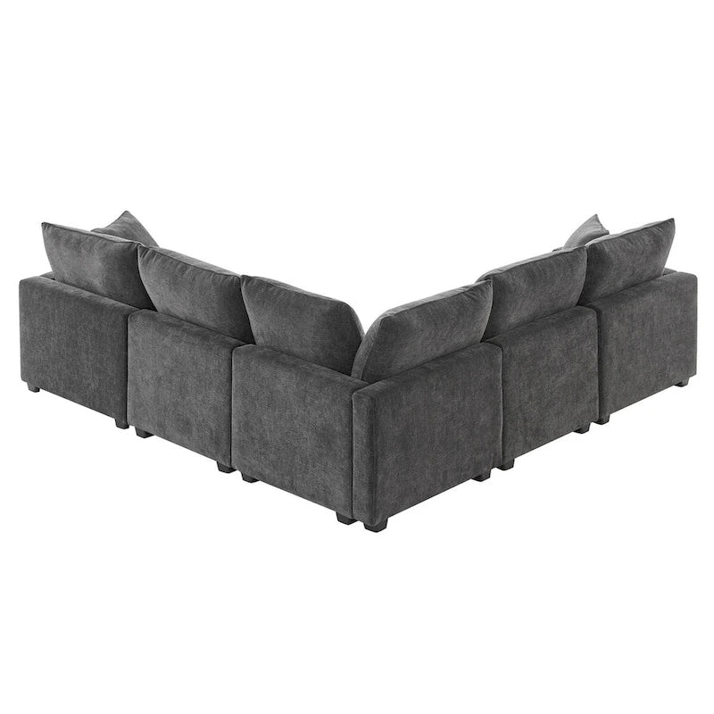 5-Seat L-Shaped Modular Sofa with Chenille Upholstery