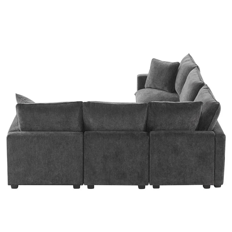 5-Seat L-Shaped Modular Sofa with Chenille Upholstery
