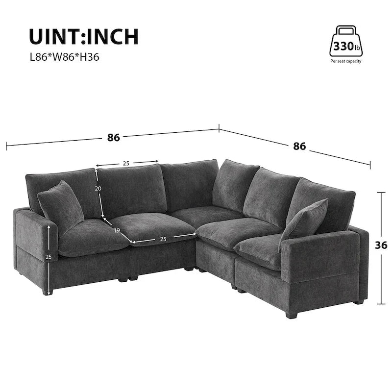 5-Seat L-Shaped Modular Sofa with Chenille Upholstery